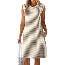 Glamaker Womens Summer Tshirt Dresses Casual Sleeveless Striped Shift Tank Short Sundress Boho Beach Vacation Outfits 2026