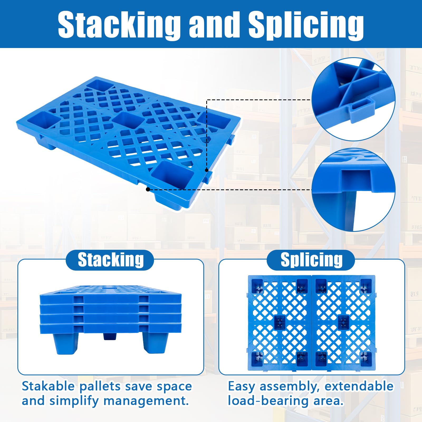 Plastic Pallets - 6 Pack, 1100lbs Load Capacity -4 Plastic Pallets - 6 Pack, 1100lbs Load Capacity -4