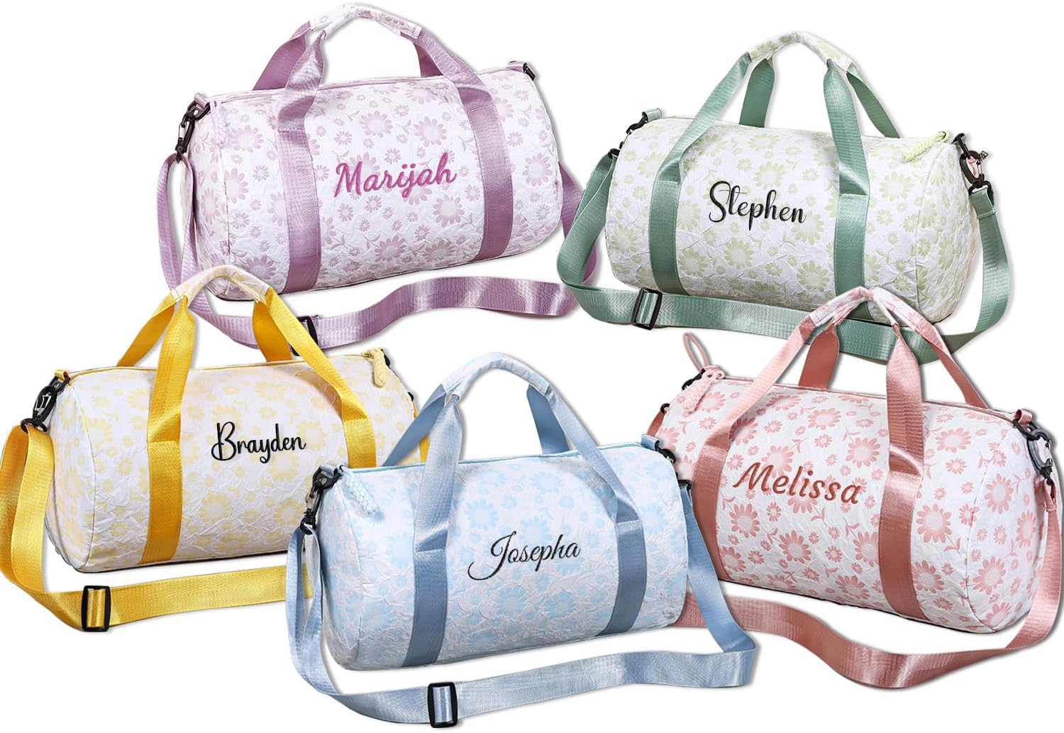 Personalized Travel Duffel Bag with Embroidered Name,Custom Floral Yoga Bag - Large Waterproof Gym Backpack for Women