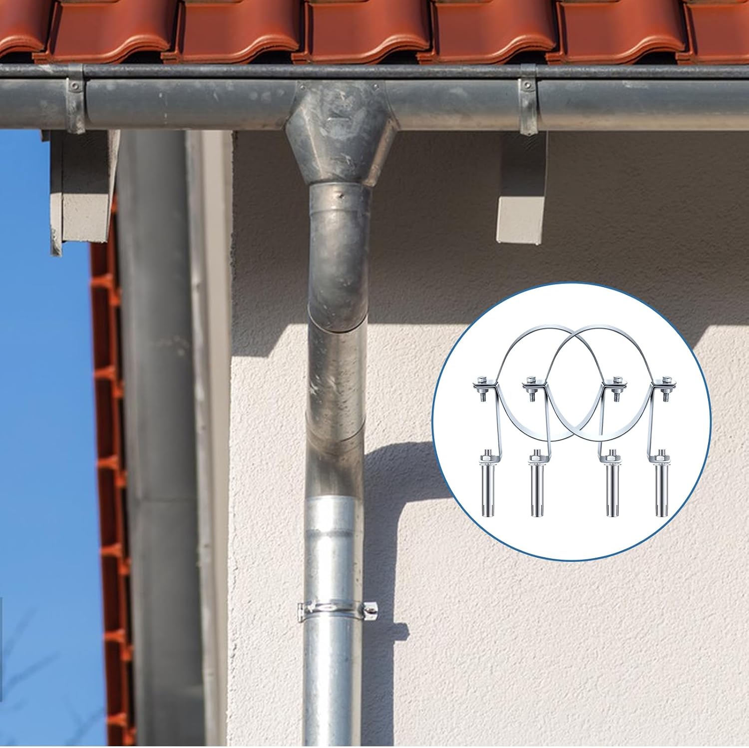 2 PCS 6 Inch B Vent Adjustable Wall Strap Round Gas Vent Pipe Strap Pellet Vent Wall Strap Galvanized Rigid Split Ring Hanger Pipe Chimney Adjustable Wall Strap Pipe Bracket Clamp Silver