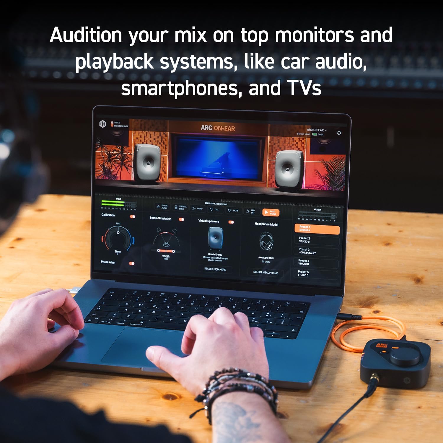IK Multimedia ARC ON•Ear Portable Headphone Correction System Studio Monitoring DAC Amplifier Virtual Speakers Calibration Profiles 250+ Headphones Standalone Presets - Image 4