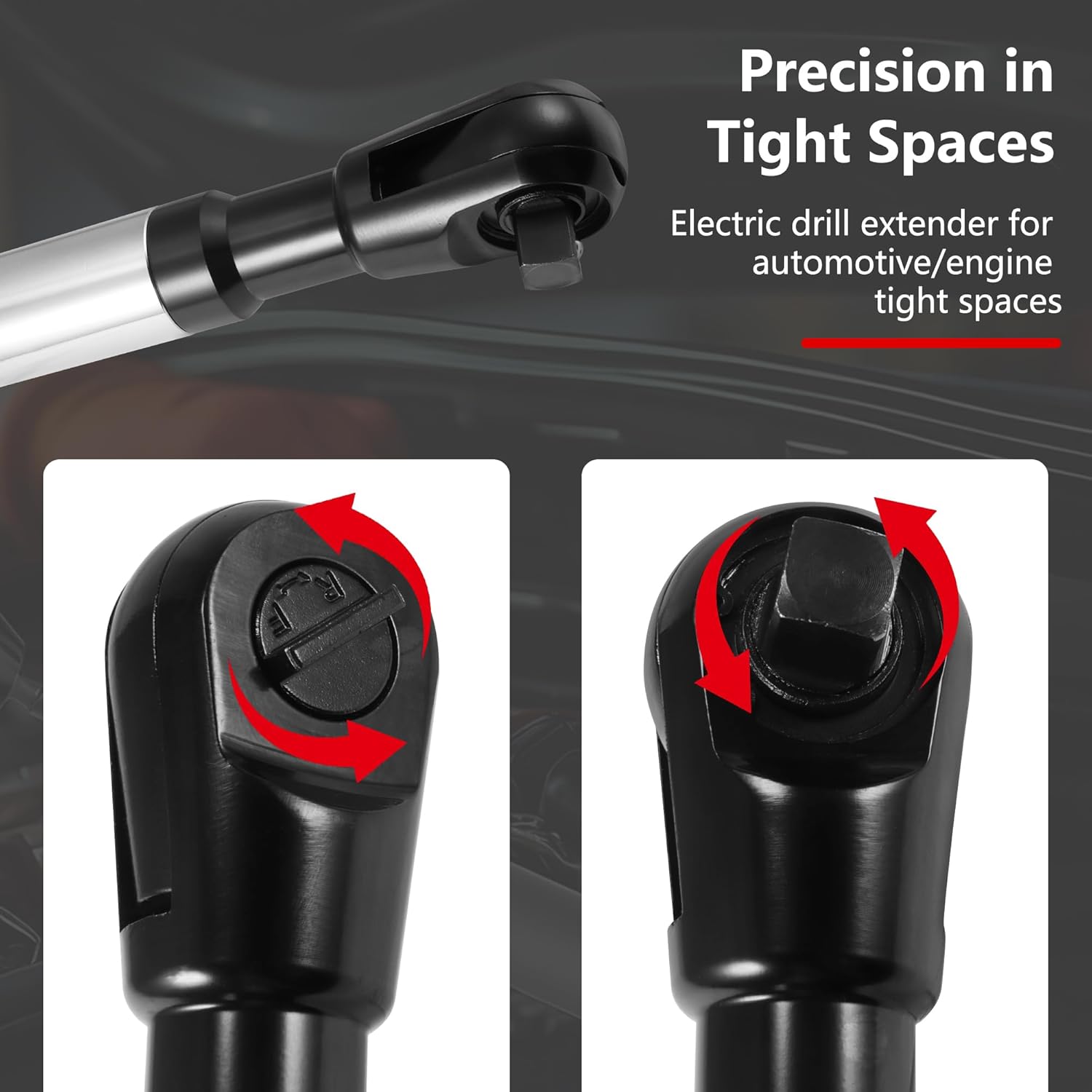 1/2" Offset Extension Wrench, Impact Ratchet Extender for Electric Drill with 6 Square Drive Adapters & Sockets(3/8" 1/4" 1/2" )High Torsion Steel Wrench Extender Slim Design for Tight Narrow Spaces