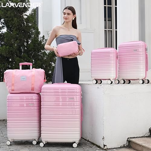 Miniatura 8 de LARVENDER Juego de maletas ligeras expandibles con ruedas giratorias, Melocotón espumoso 6pcs, Juego de 6 piezas (18202428DBTB), Conjuntos de