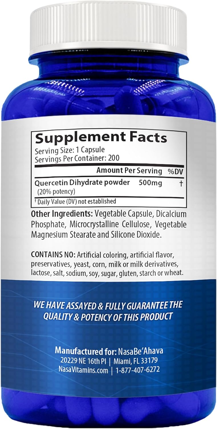 Quercetin 500mg Capsules | Vegan Friendly Quercetin Dihydrate High Potency Antioxidant Supplement for Skin Heart and Immune Support | Gluten-Free | Made in the USA in GMP Facilities (200 Servings) - Image 2