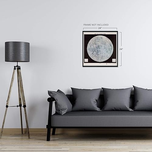 Vista 5 de HISTORIX Póster vintage de mapa lunar de 1966, mapa lunar de 24 x 24 pulgadas, póster lunar con tabla de datos, impresión del mapa de pared lunar