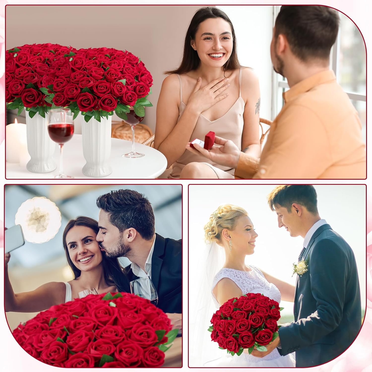 80 Pcs Roses Artificial Flowers, Silk Crimson Burgundy Artificial Flowers Petals Long Stem Roses for Wedding Bouquet Home Party Decor - Image 8