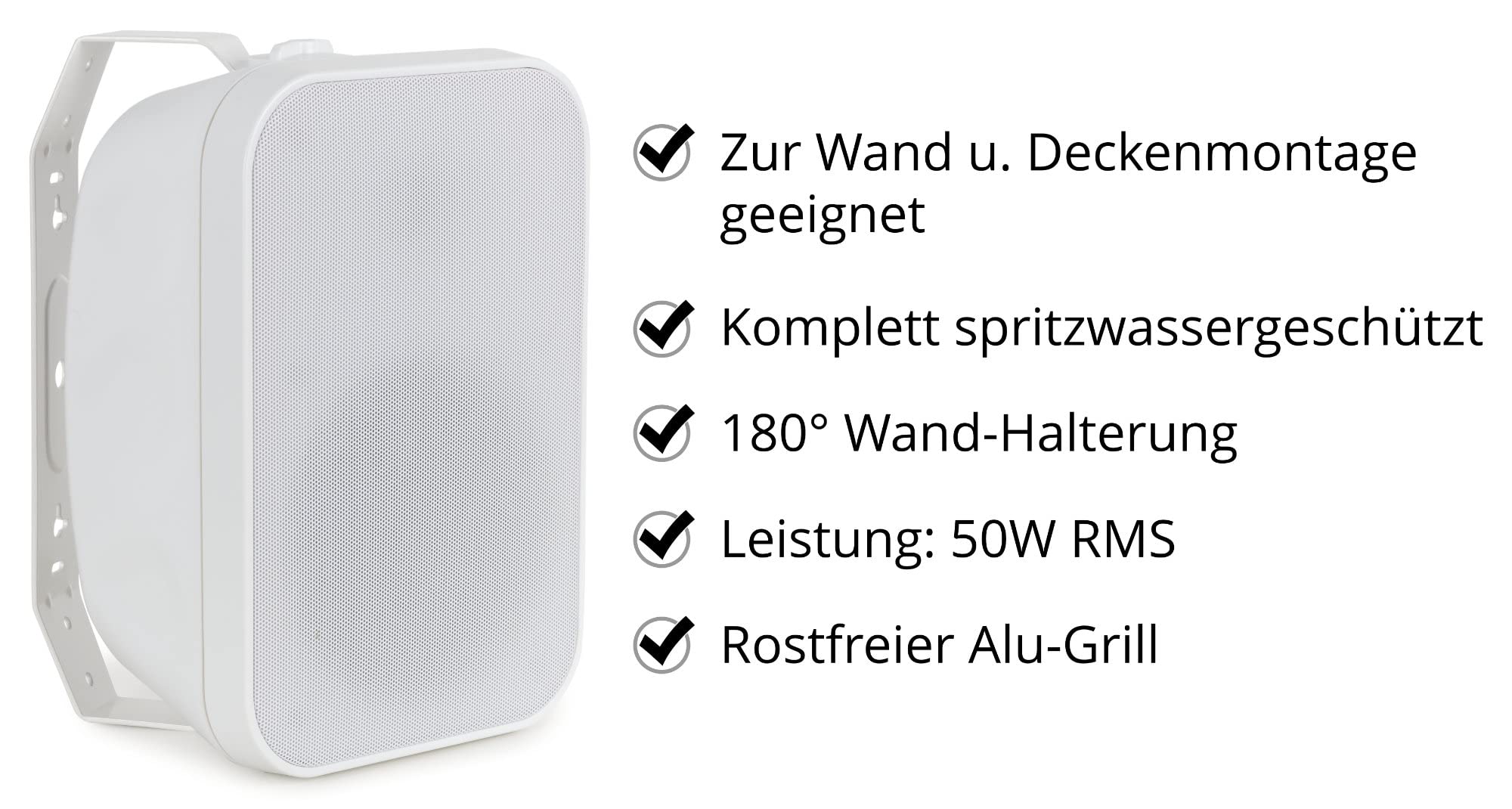 McGrey OLS-5251WH Outdoor-Lautsprecher 2X Set - Zwei-Wege-System - IP56 - Für Restaurant, Biergarten, Terrasse & Garten - 5,25" Woofer und 1" Hochtöner - 50 Watt - 8 Ohm und 70/100V-Betrieb - Weiß
