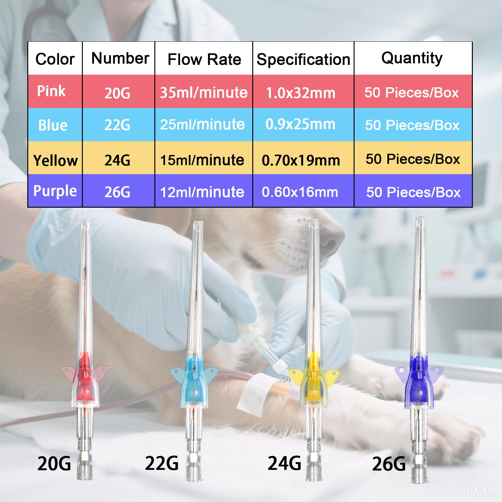 Veterinary Catheters - 50 Pack 22G IV Needles -7