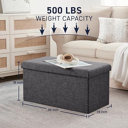 Miniatura 18 de Ornavo Home Otomana plegable de almacenamiento de 15 pulgadas, taburete cuadrado pequeño de almacenamiento, banco de dormitorio, color beige