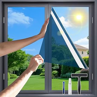 One Way Privacy Window Film,Flueen Shatterproof PET Window Tint for Heat Control & 99% UV Protection Blackout Window Treatment for Home, Office Doors with Eco-Adhesive Blue-Silver 17.5" x6.5FT - Amazon product rated Grade A