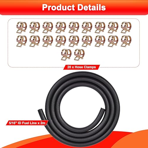 Miniatura 7 de YS-TM Kit de línea de combustible, manguera de vacío de línea de combustible de 6.5 pies y 516 pulgadas + 20 abrazaderas de manguera para mini moto,