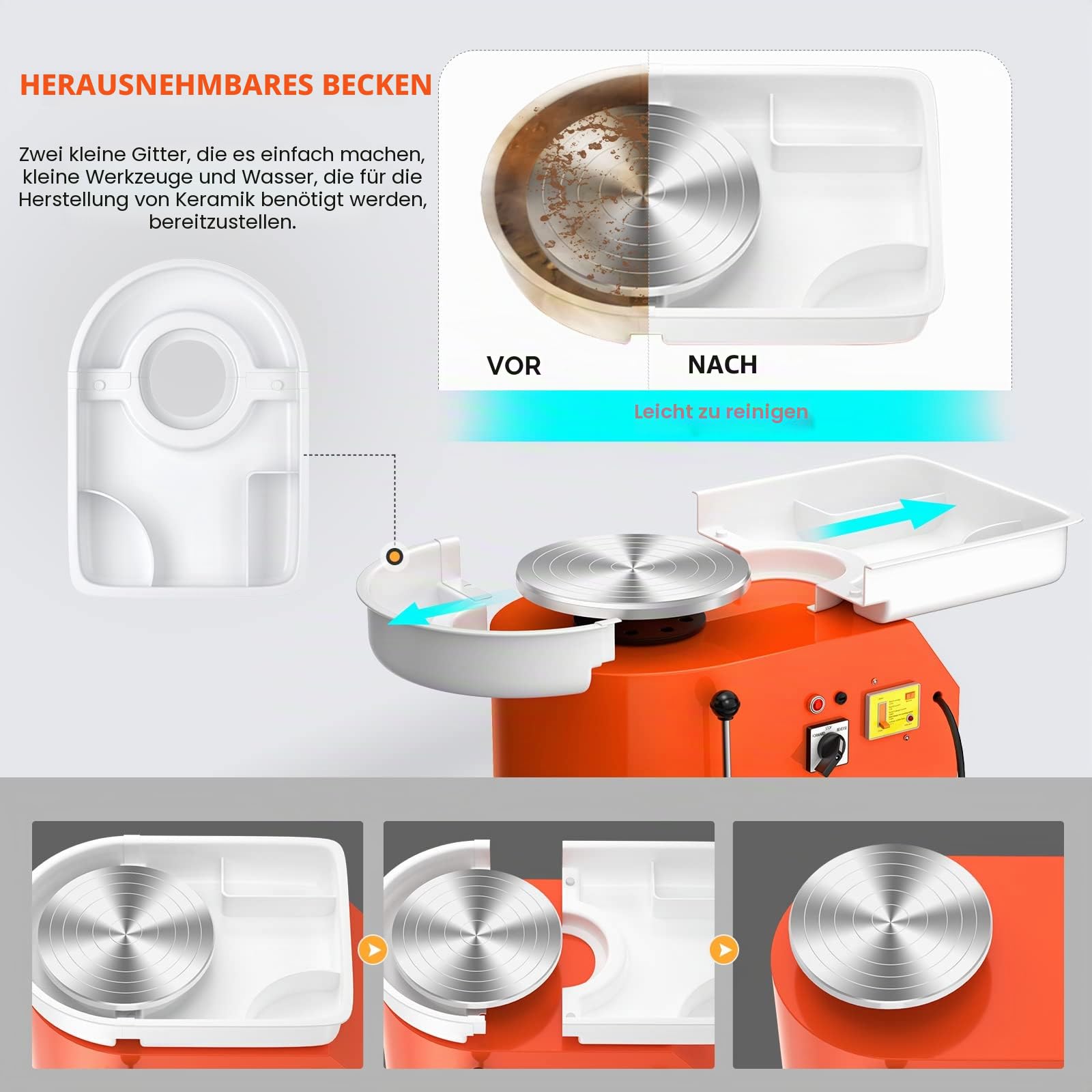 Elektrische Töpferscheibe 25CM 350W Professionelle Töpferscheibe Formmaschine Keramik Clay Maschine mit Töpferwerkzeugen für Erwachsene, Töpferanfänger, Töpferstudio