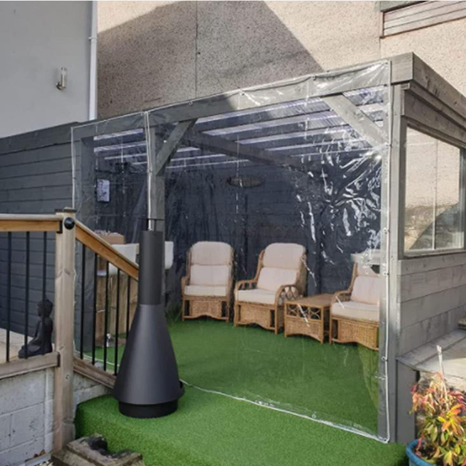Wasserdichte Pavillon-Plane für den Außenbereich, Seitenteil mit Reißverschluss-Tür, transparenter PVC-Vinyl-Vorhang, anpassbare Größe und Farbe, 0,3 mm dick, Ösen, ideal für Garten, Terrasse und