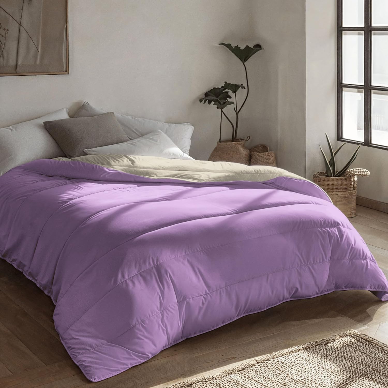 Zelesta Royalbed Couette 4 Saisons Sans Housse - Linge de Lit Hiver et Été Chaude - Lavable (Lila & Sand Beach, 240x200cm)