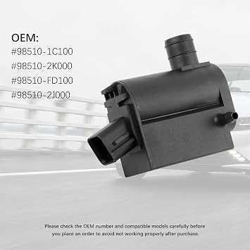 Windshield Washer Pump Replacement OEM#98510-1C100,98510-2K000 with Grommet,Windshield Wiper Pump Compatible with Kia Hyundai,Standard Windshield Washer Fl(for Kia)