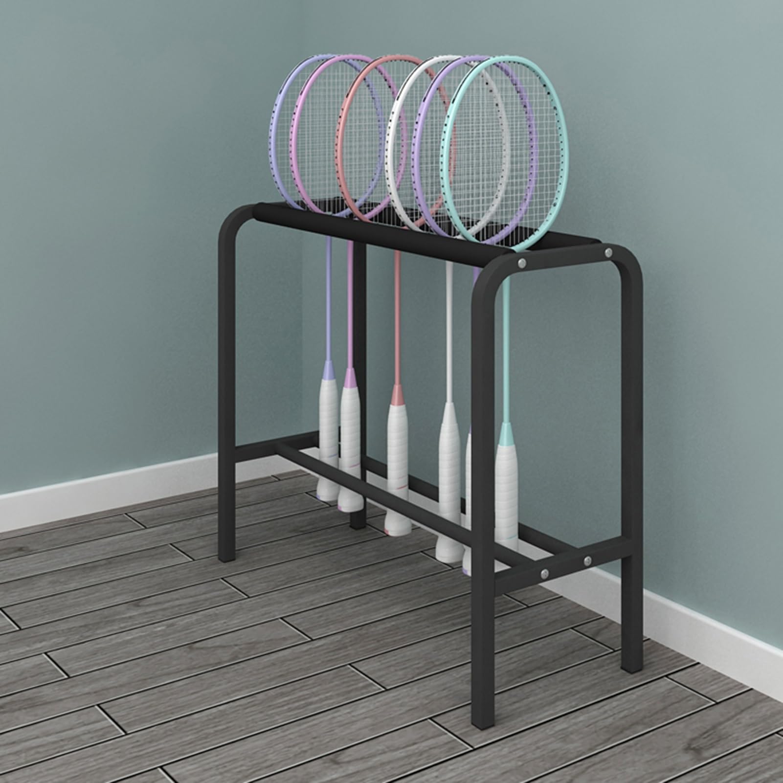 Support De Rangement Pour Raquettes De Tennis/badminton - Sur Pied, Capacité 15 à 20 Raquettes, Bras En Mousse, Acier Noir