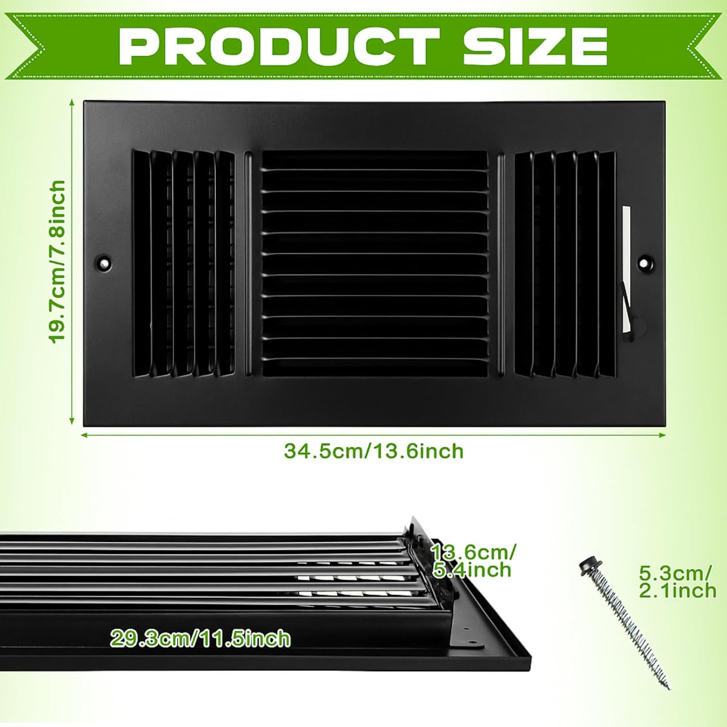 Wesiti 8 Pcs Vent Covers 10 x 6 Inch (Duct Opening) 3-Way Ceiling Register Sidewall Ceiling Air Vent Manual Adjuster Solid Steel HVAC Register Cover for Office Home Toilet Bathroom (Black)