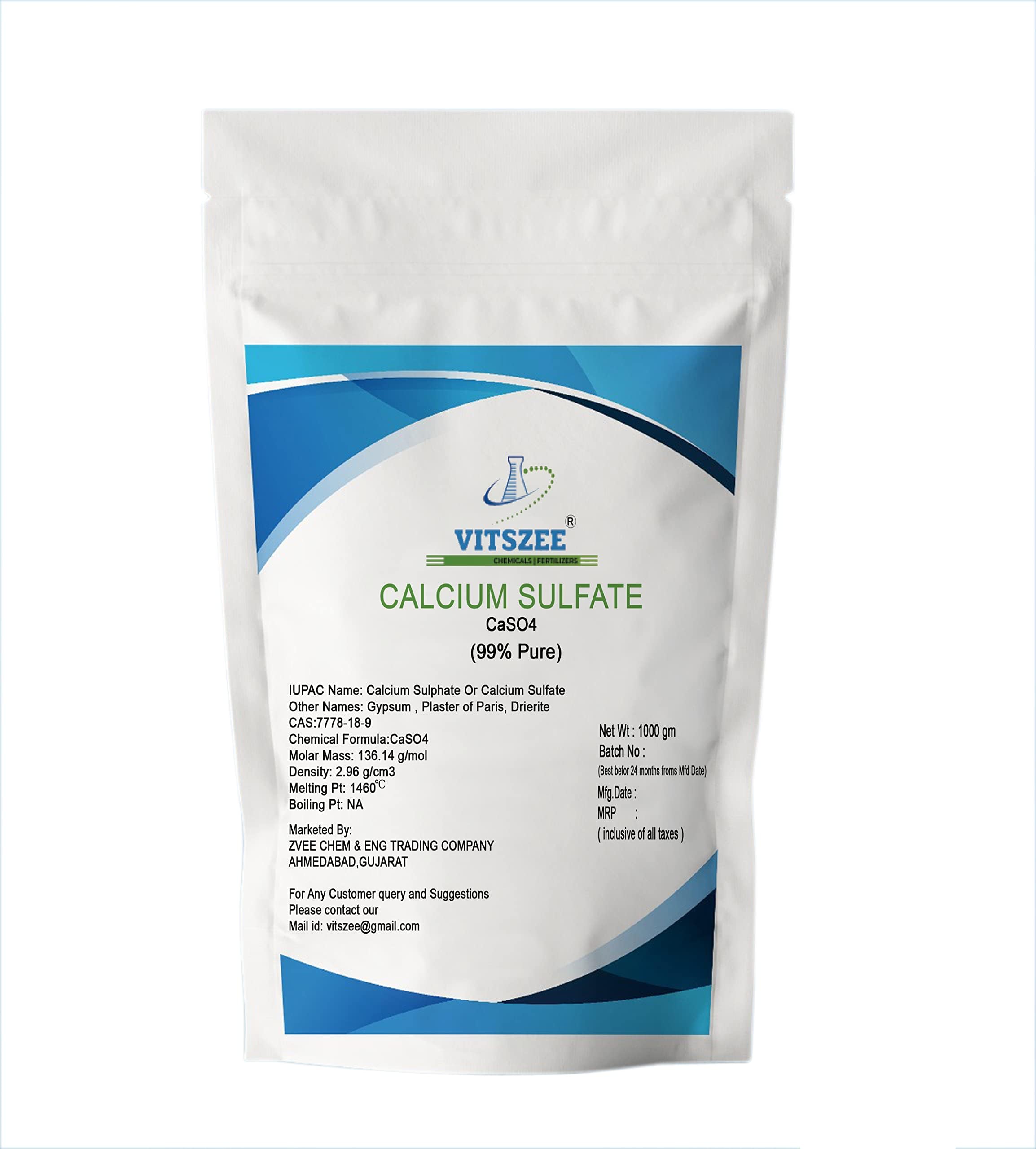 VITSZEE Calcium Sulphate Powder 900gm Calcium Sulfate Powder CaSo4 for industrial and fertilizers purpose