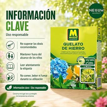 Iron Chelate Granulated 50g | Ferric Chlorosis Corrector and Yellow Leaves | NK Fertilizer with Iron EDDHA for Citrus, Hydrangea, Fruit Trees, Orchard and Plants | Nexum Market