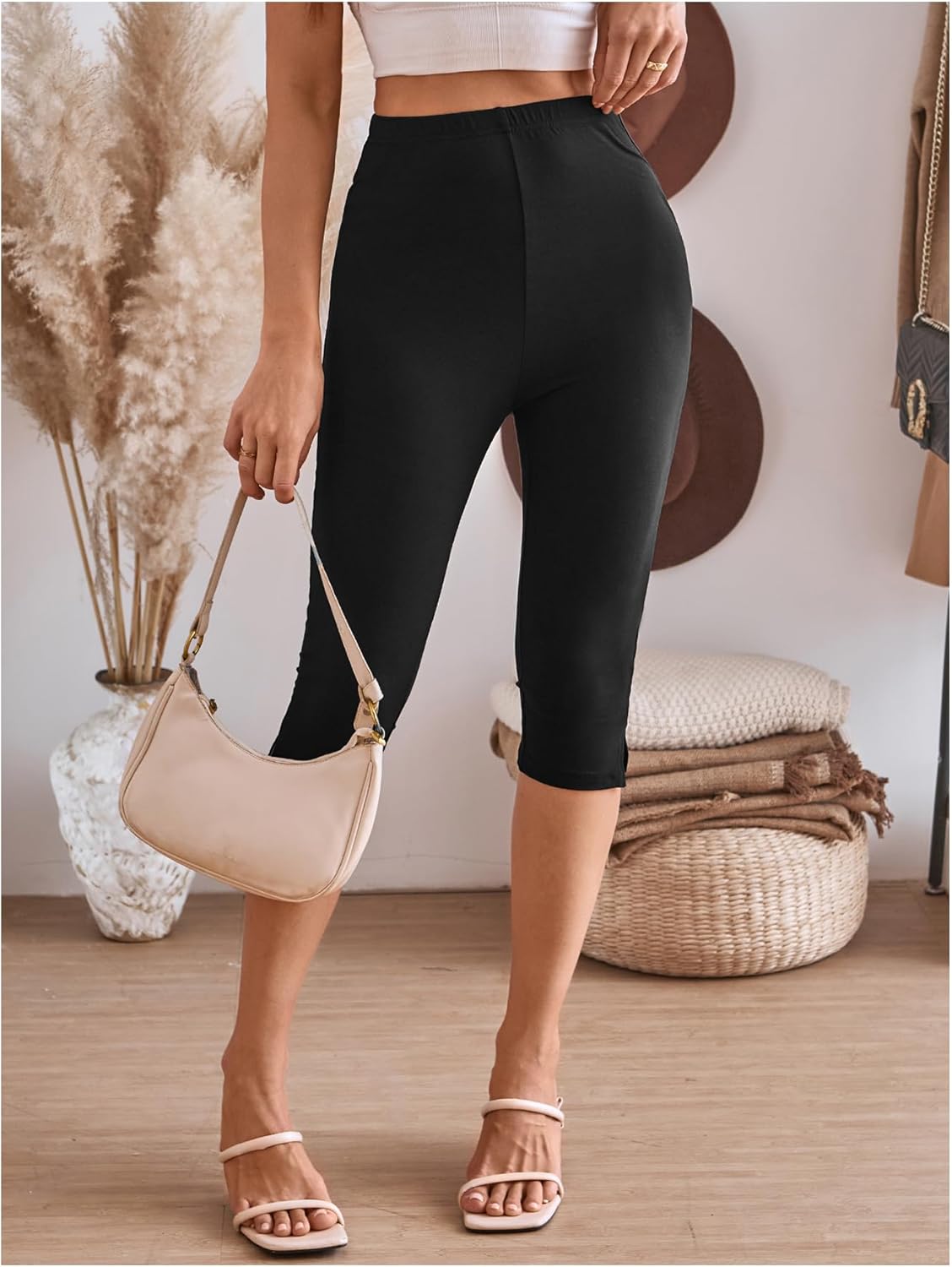 Verdusa Women's Split Capri Leggings High Waisted Knee Length Shorts - Image 4