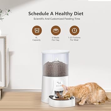 PETULTRA Automatic Cat Feeder: 4L Timed Cat Food Dispenser Programmable 1-6 Meals for Cats and Small Medium Dogs - Automatic Pet Feeder with Stainless Steel Dual Power Supply & | Removable and