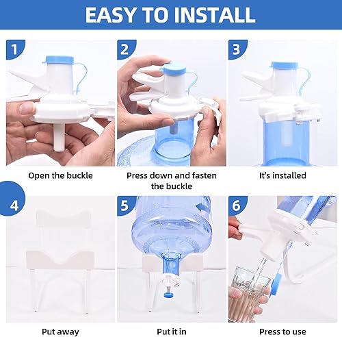 Miniatura 3 de Dispensador de agua de 5 galones, soporte dispensador de agua de metal desmontable y 2 válvulas dispensadoras, soporte para jarra de agua para