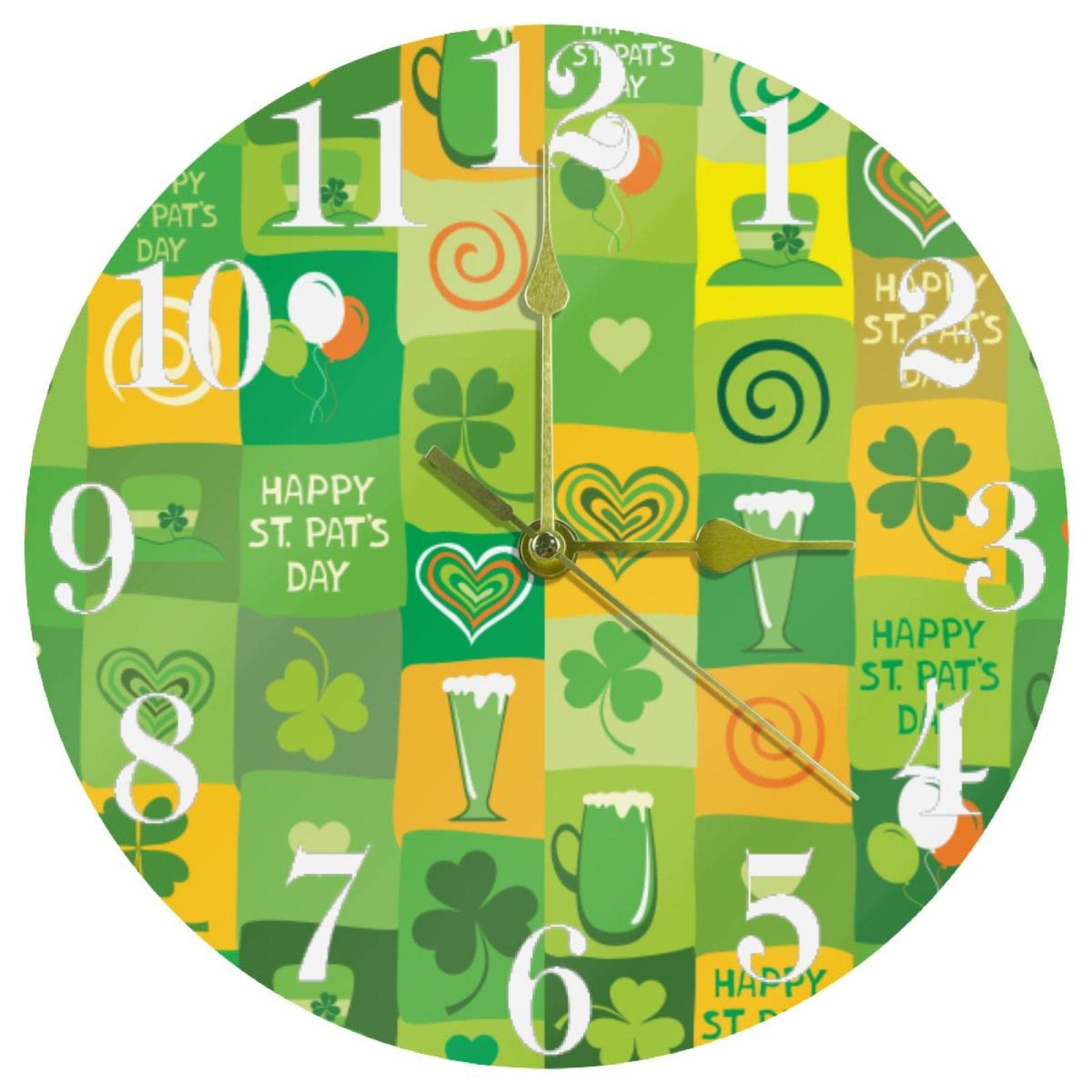 Horloge murale pour cuisine et bureau Saint-Patrick 25,4 cm silencieuse