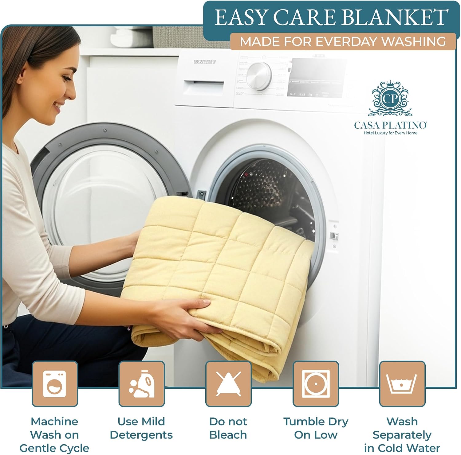Casa Platino Twin XL Bed Blanket – Pre-Washed Microfiber with Quilted Down Alternative Fill, Lightweight & Reversible for Year-Round Comfort – Vanilla