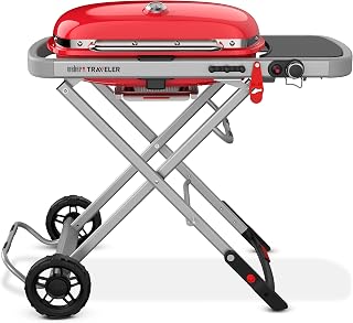Weber Traveler Portable Gas Grill – Red Edition | Compact Foldable BBQ Grill with Large Cooking Surface | Ideal for Campin... Price In India