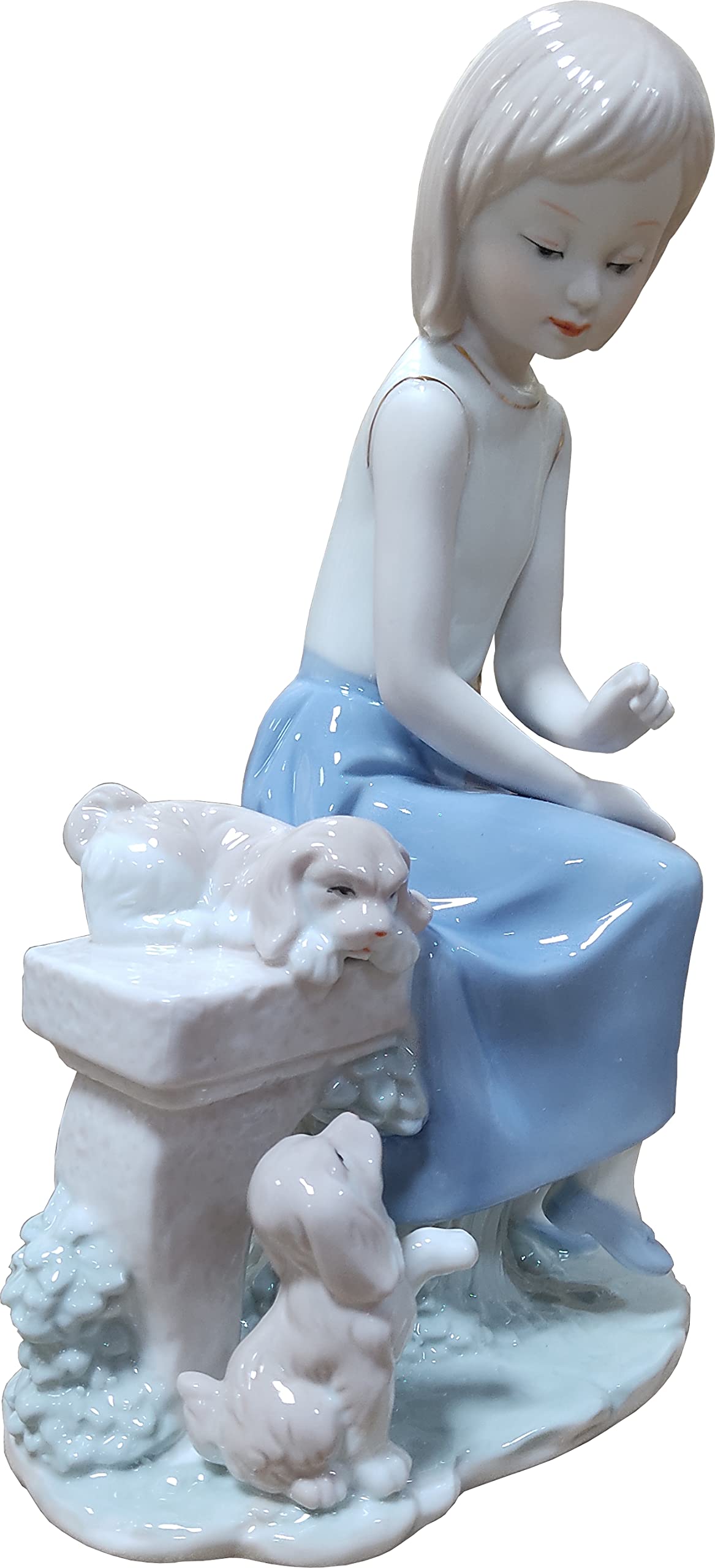 Statuetta in porcellana a forma di ragazza con cani, 24,1 cm