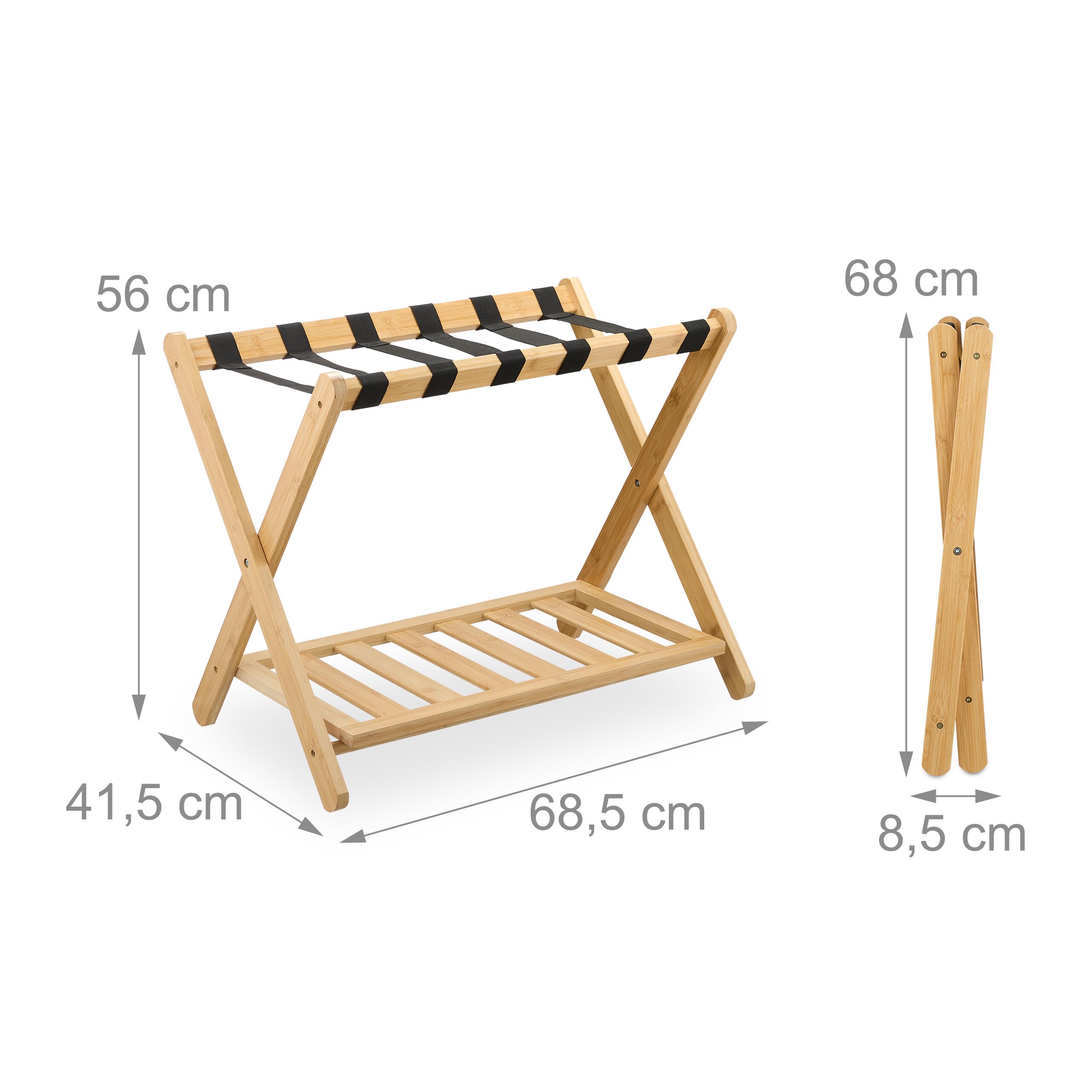 Relaxdays Portavaligie da Camera, Stand Reggivaligia in bambù Pieghevole, 56x68,5x41,5 cm
