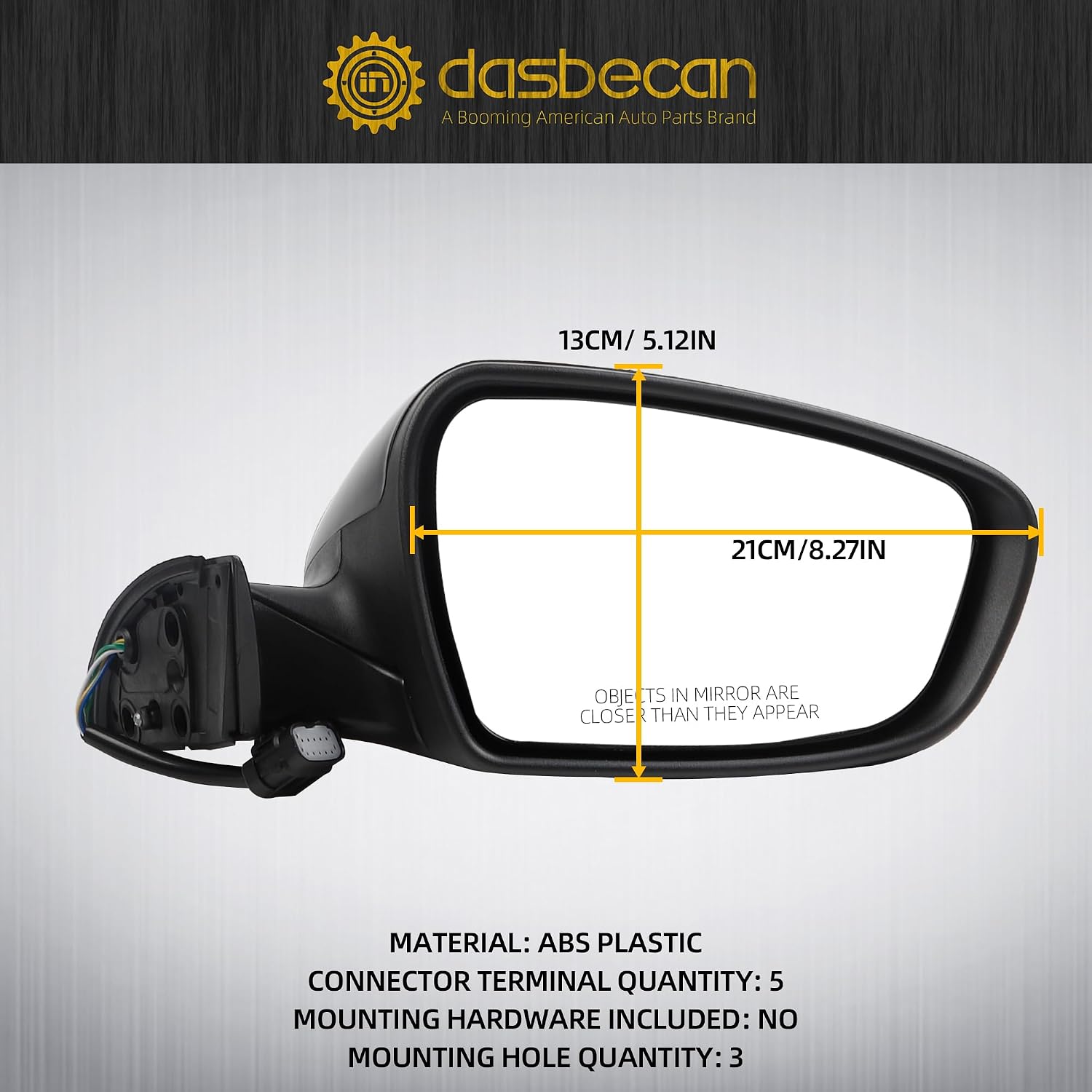 Dasbecan Passenger Side Mirror Black Compatible with 2013 2014 2015 Kia Forte Right Side Rear View Mirror With Manual Folding,Heated,Power Glass Replace# 87620A7200 KI1321181(5 Pins)