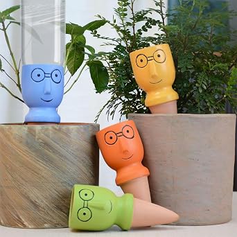 4 Pack Terracotta Watering Spikes   Self Watering System for Plants, Automatic Watering Stakes for Indoor and Outdoor Plants, Vacation Plant Watering, Slow Release Watering