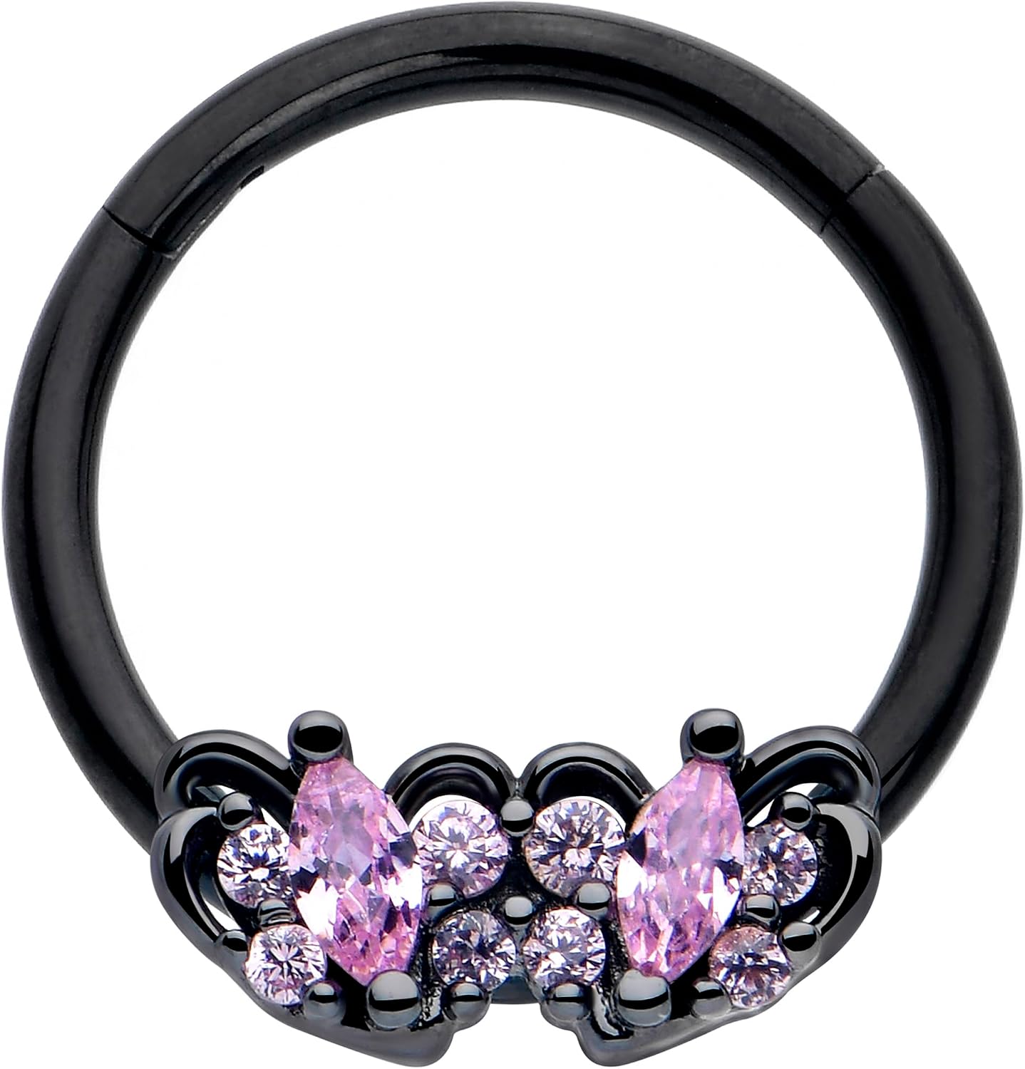 Body Candy 16G 10mm Black Looping Hearts Clicker Ring - Stainless Steel Segment Ring for Septum Cartilage Helix Daith Tragus Conch Helix Piercings Women Men Hypoallergenic