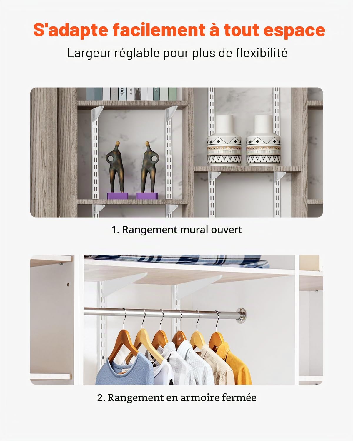 VEVOR Crémaillère d'Étagère, 1536 mm, Rail d'Étagères Vertical Mural à Perforation Double, Lot de 5, Rails Réglables Robustes Acier, Facile à Installer, pour Étagères de Rangement, Armoires, Placards