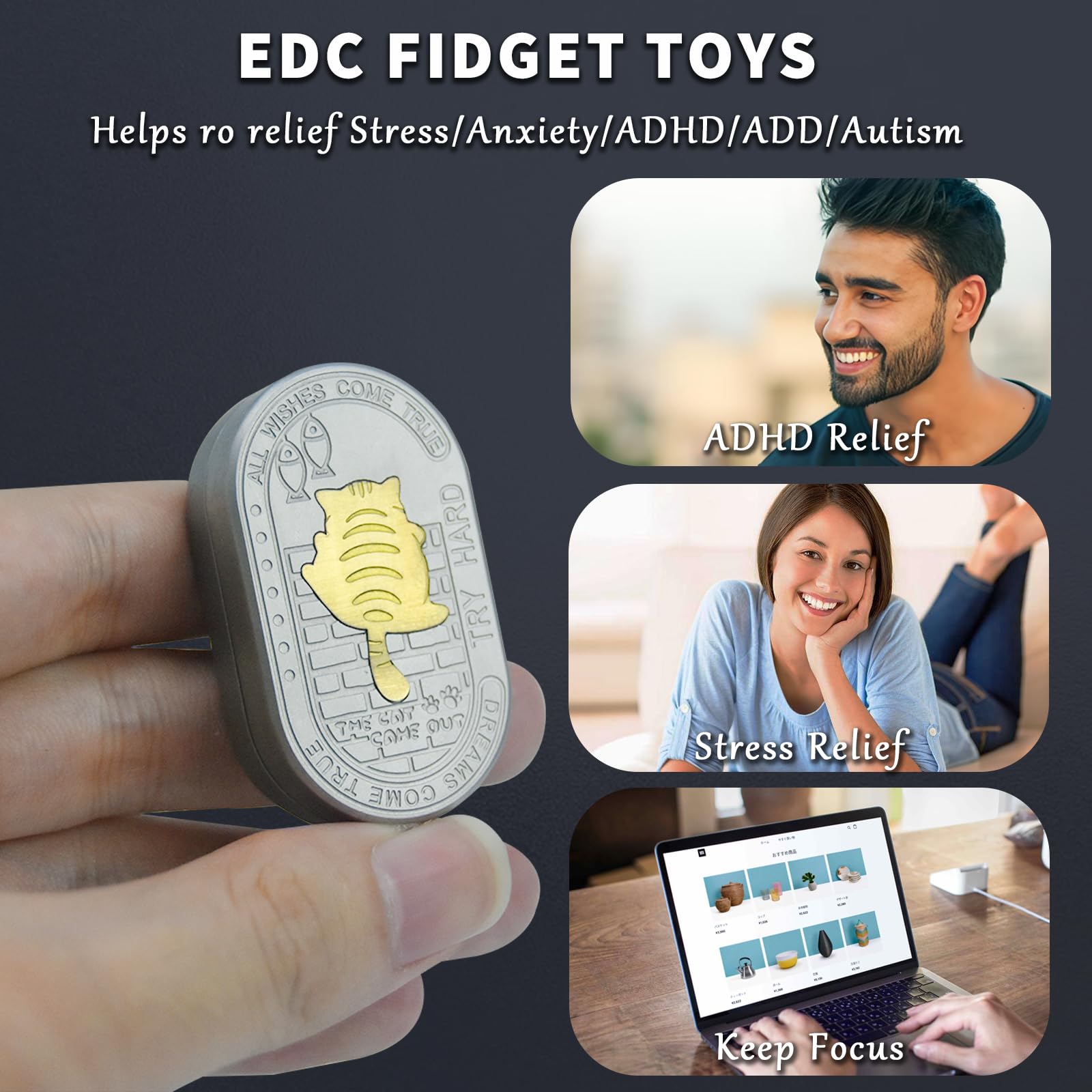 HIDEDC Greedy Cat Fidget Slider, Stainless Steel Mechanical Slider with Retchet-Like Sound and Vibration Feedback - Image 3
