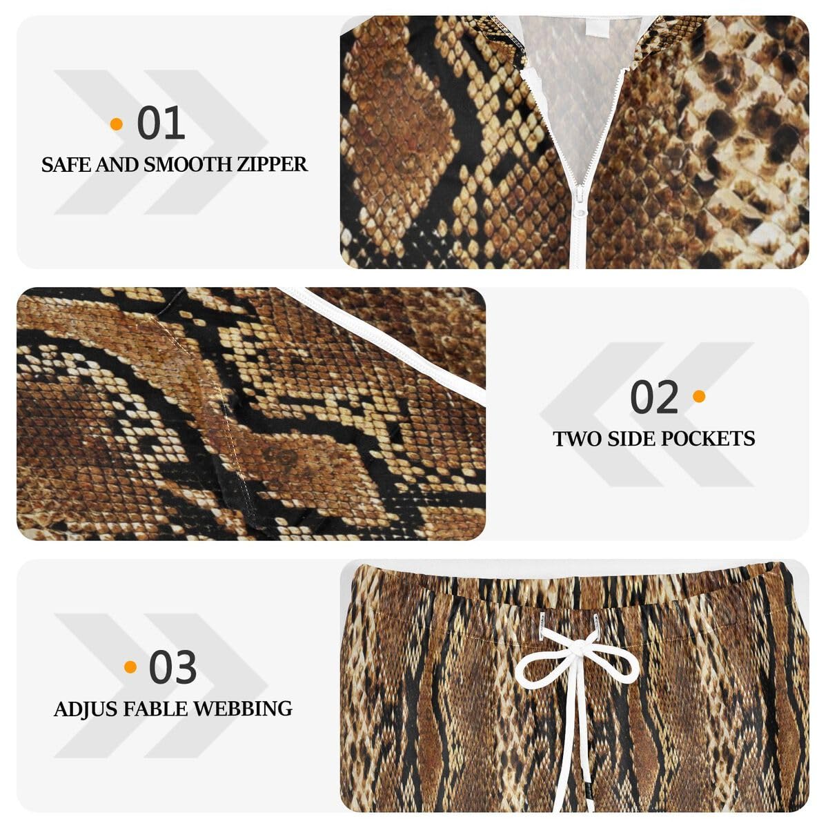 Conjunto deportivo de 2 piezas para mujer, estampado de piel de serpiente, conjunto deportivo de manga larga con estampado de piel de leopardo