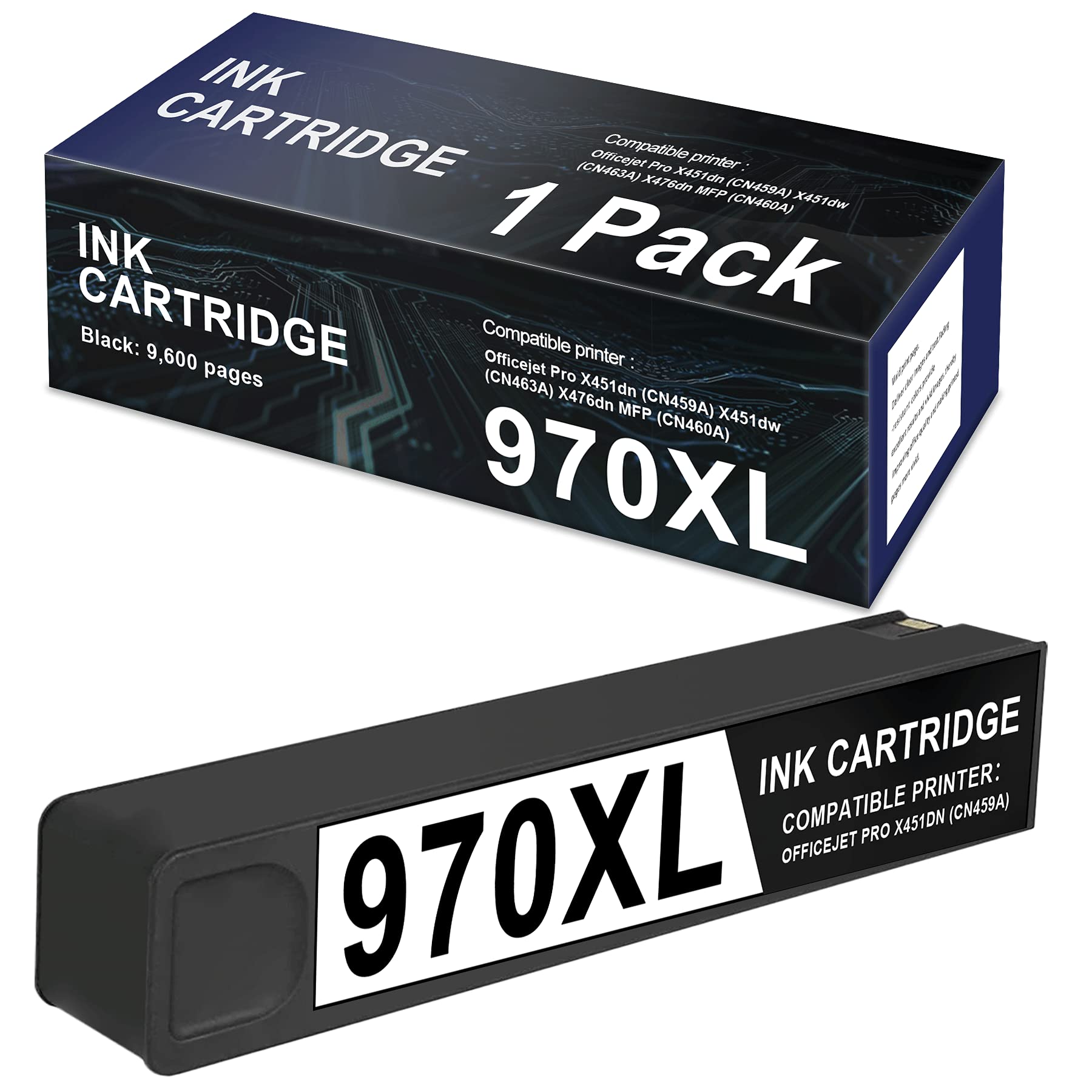 1-Pack Compatible 970XL | CN625AM PageWide Cartridge Remanufactured Ink Cartridge Replacement for HP Officejet Pro X476dw MFP (CN461A) X551dw (CV037A) X576dw MFP (CN598A) Printers (Black)