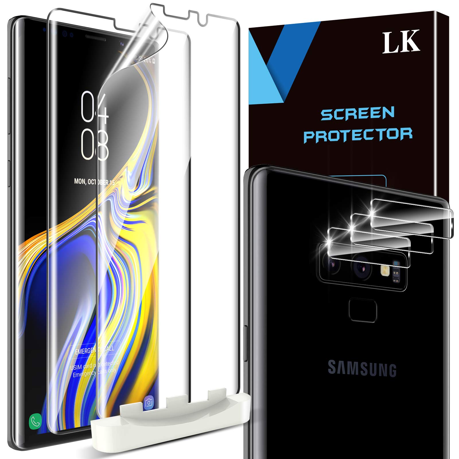 LK [6 Pack] 3 Pack Screen Protector + 3 Pack Camera Lens Protector for Samsung Galaxy Note 9, [Positioning Tool] [in-Display Fingerprint Support] HD Ultra-Thin, Anti-Scratch, Flexible TPU Film