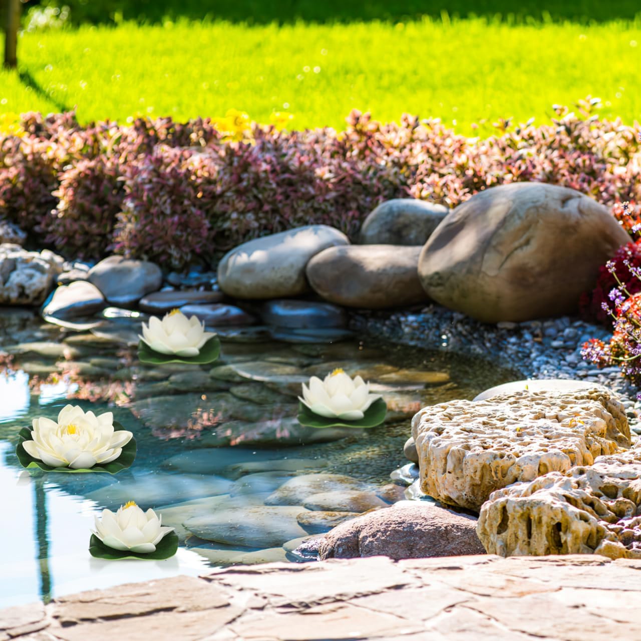 Healifty Artificial Floating Foam Lotus, Simulation Water Plants Ornament Lily Pad for Patio Pond Pool Aquarium Decor 6pcs