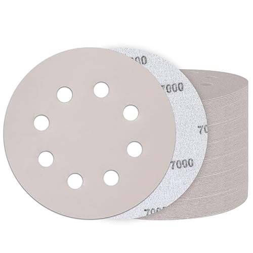 Miniatura 27 de 100 discos de lijado de gancho y bucle de 5 pulgadas, lijadora orbital húmeda y seca de 8 agujeros, papel de lija surtido de grano 80-5000, papel de