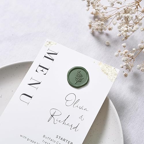 Miniatura 3 de UNIQOOO Calcomanías de Sello de Cera - Calcomanías de Sello de Sobre de Invitación de Boda de Romero, 50 Piezas de Calcomanías Autoadhesivas Verde