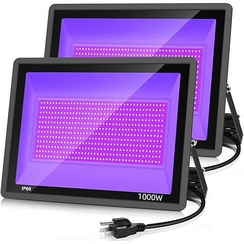 2 Pack 1000W LED Black Flood Light, Big Black Light Outdoor with Plug and Switch, I...