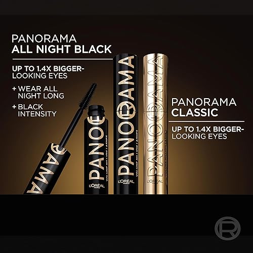Vista 22 de L'Oreal Paris Voluminous Panorama rímel, rímel voluminizador y alargador, lavable de larga duración y resistente a las manchas, negro más negro