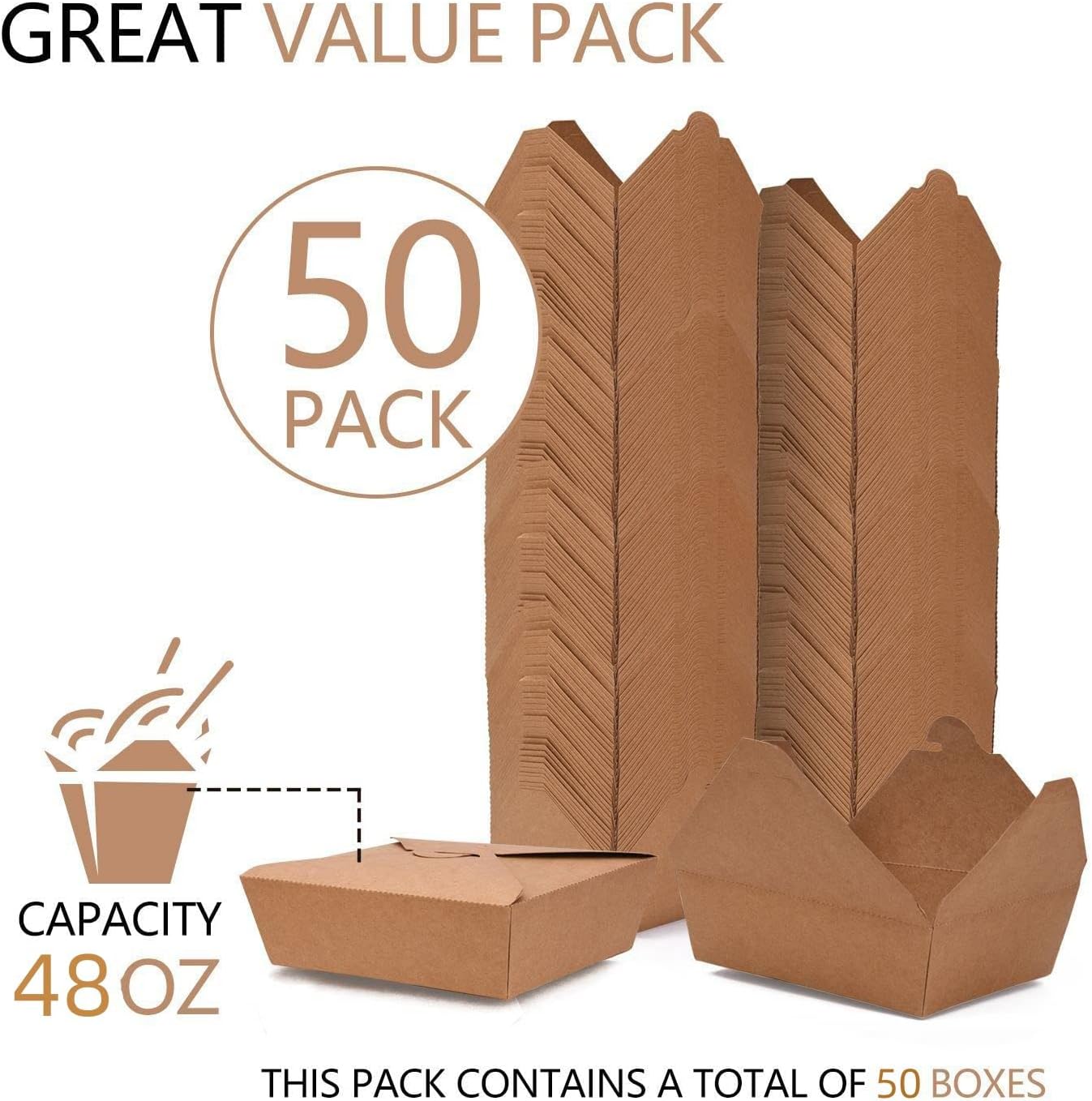 Buy CTEEN 48 Oz Take Out Food Containers (50 Pack) Disposable Kraft