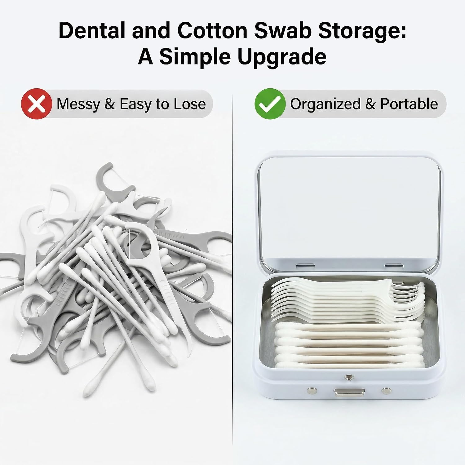 2Pack Portable Dental Floss Case with Mirror, Small Floss Pick Holder Reusable Floss Pick Box Floss Dispenser for Travel Purse Accessories(White) image 2