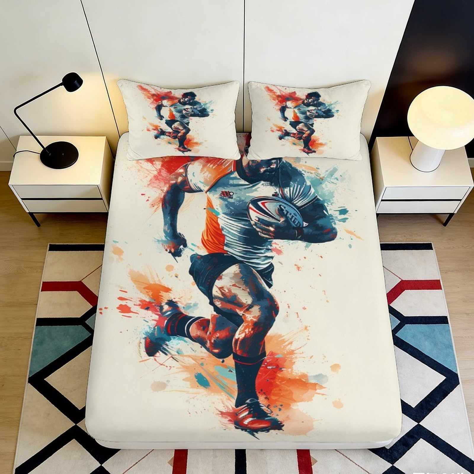 3D Printed American Football Fitted Sheet Microfiber Soft Bedroom Decor Athlete Mattress Cover for Home Dorm 90x200x25cm