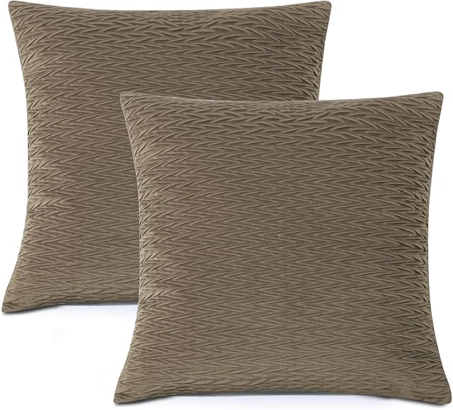 Amazon Brand - Umi Brown Cushion Covers Pack of 2, Soft Velvet Cushion Cover 50 x 50 cm (20" x 20"), Decorative Throw Pillow Cases 2 Pack For Sofa Couch Home Bedroom
