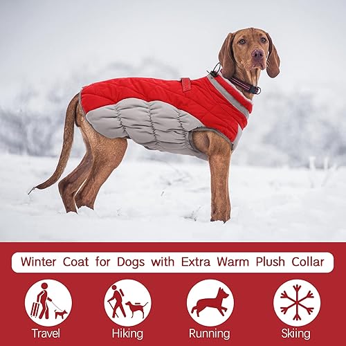 Miniatura 3 de FUAMEY - Abrigo para perro, chaqueta cálida de invierno, acolchada, de vellón, chaleco reflectante con arnés, chaqueta de nieve impermeable con