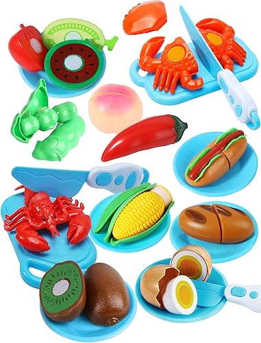 Miniatura 7 de Juego de juguetes de comida para niños pequeños, juguetes STEM, corte de velcro, frutas, verduras, 2 cestas, tablas de cortar, cuchillos de cocina,